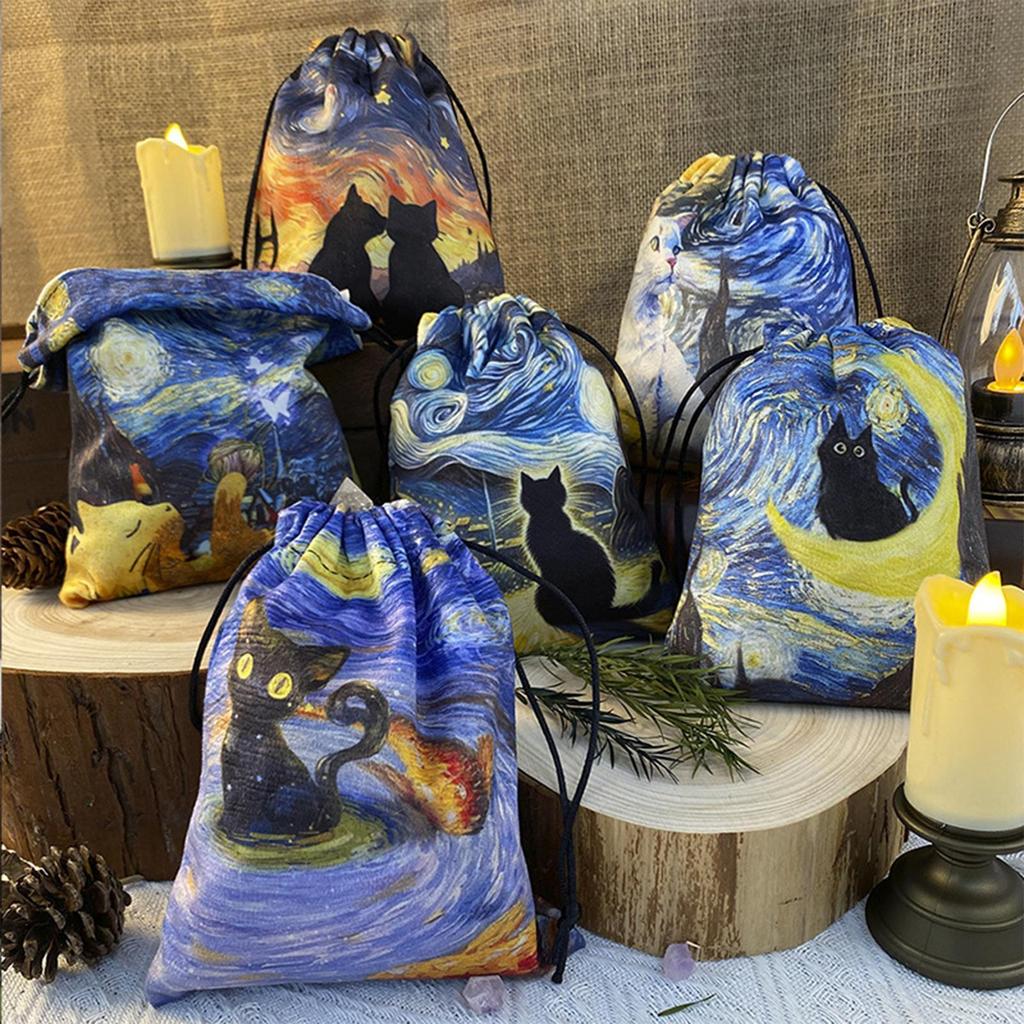 Black Cat Velvet Card Pouch Pattern Card Holder Crystal Stone Collect Gypsy Cards Pouch Cloth Pocket