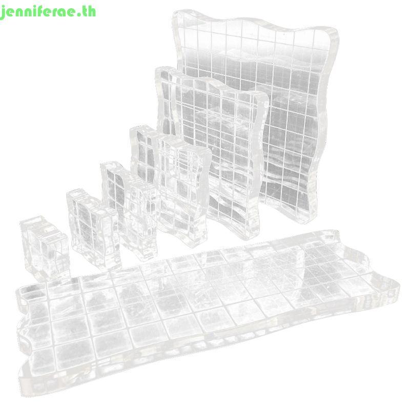 Jenniferae 7 ชิ้นชุดอะคริลิคใสแสตมป์บล็อก Pad Scrapbooking DIY เครื่องมือทําด้วยมือ Curve Edges ปั๊ม