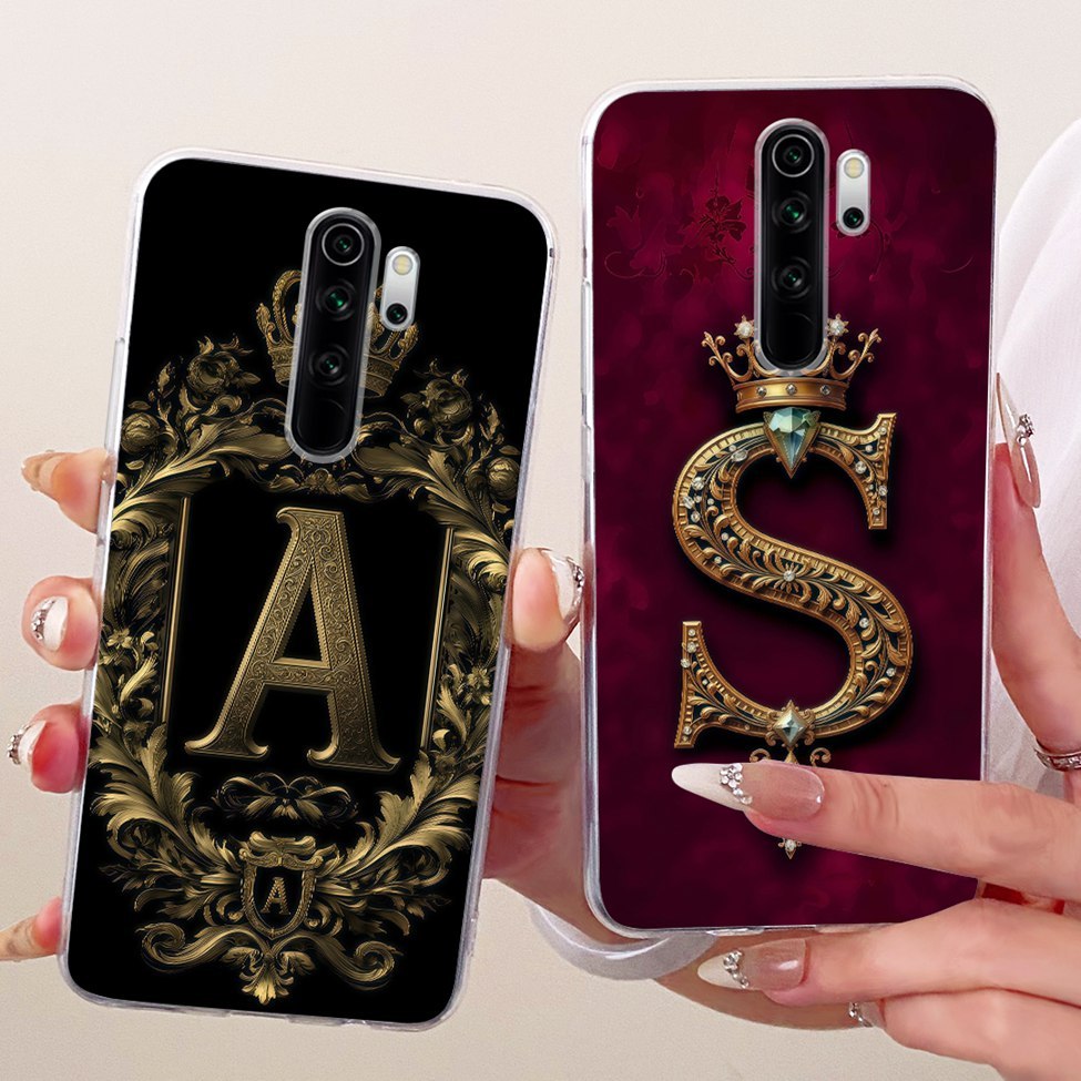 สําหรับ Redmi หมายเหตุ 8 Pro กรณีโปร่งใสหรูหรา Crown AZ ตัวอักษร 2D แบนรูปแบบนุ่มเคสโทรศัพท์ M1906G7