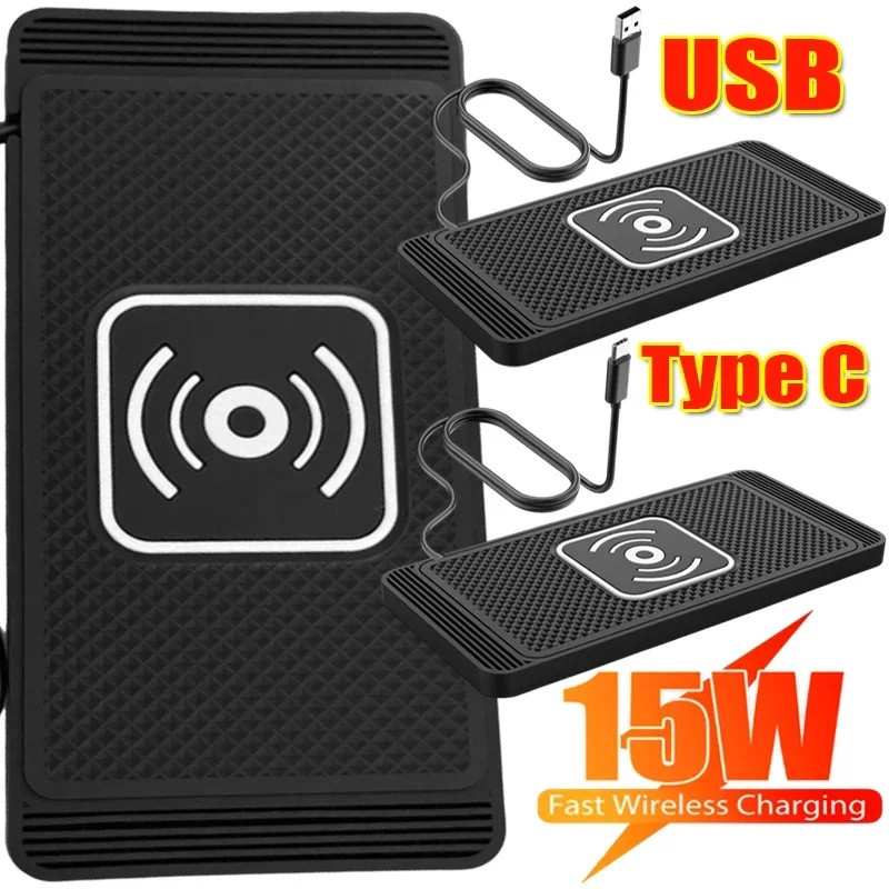 เครื่องชาร์จไร้สายรถยนต์สำหรับ iPhone 17 16 15 แผ่นชาร์จแบบไร้สายที่รวดเร็วสำหรับโทรศัพท์รถยนต์ Xiaomi แผ่นซิลิโคนป้องกั