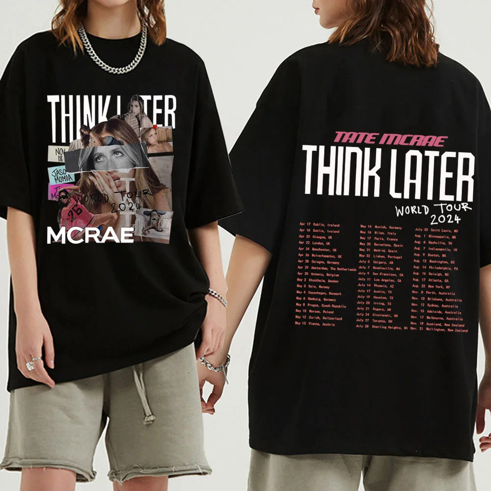 พร้อมสต็อกผู้ชายเสื้อยืด Tate Mcrae The Think Later World Tour 2024 Tour เสื้อยืด