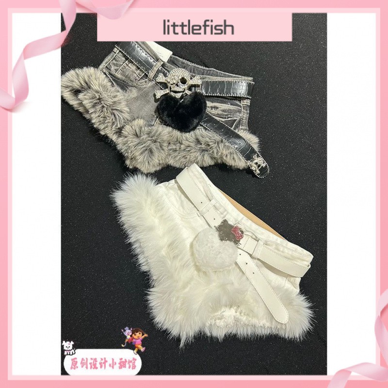 กางเกงยีนส์ทรงสแลมม์สุดฮิตสไตล์เรโทร มีการเย็บและขน faux fur แฟชั่นสำหรับสาวๆ