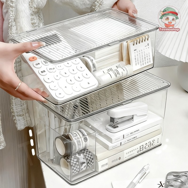 กล่องจัดระเบียบบนโต๊ะ ดีไซน์ใส เรียบหรู วางเครื่องใช้สำนักงานหรืออุปกรณ์อิเล็กทรอนิกส์ขนาดเล็กได้ - รูปที่ 2