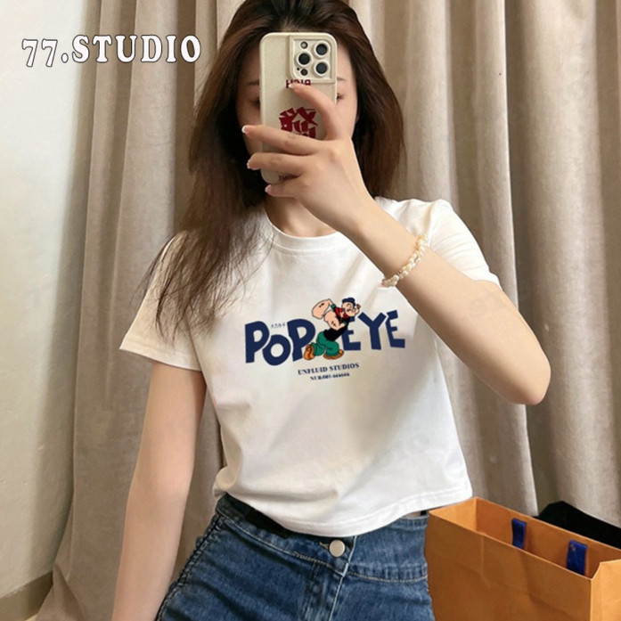 （พร้อมส่งจากกทม มาถึงใน 2วัน）เสื้อครอปแขนสั้น ผ้าคัตคอน นิ่มใส่สบาย #แขนสั้น baby tee T-shirt เสื้อยืดผู้หญิง