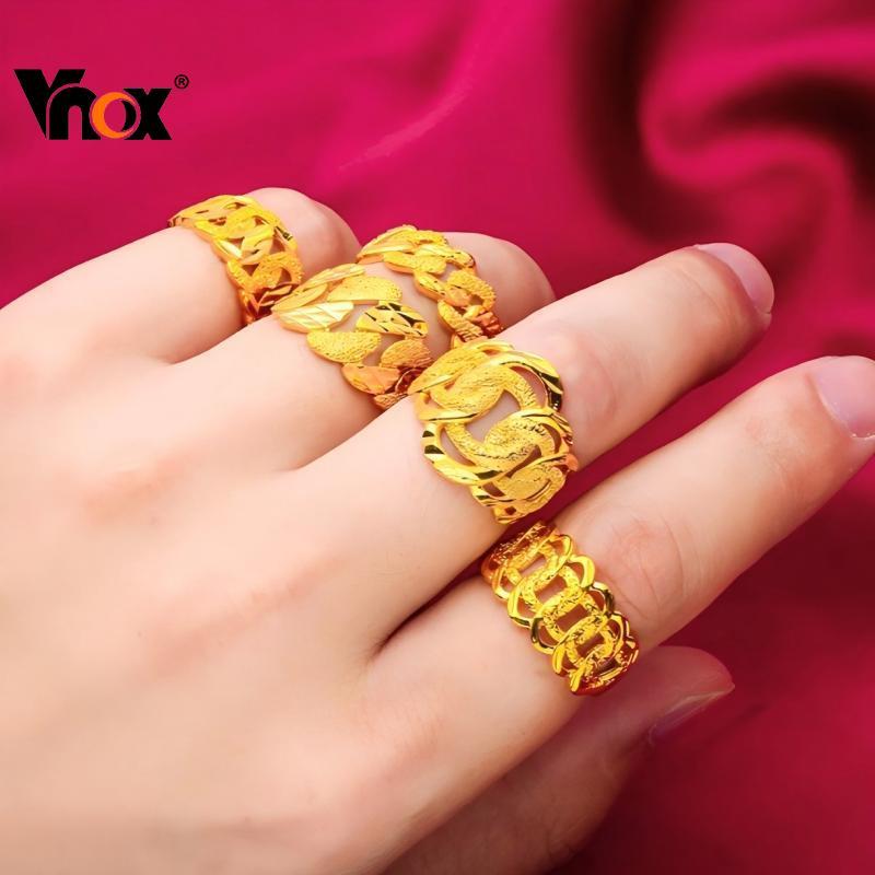 Vnox 24K Sand Gold Ring for Men and Women, Chunky Wide-brimmed Open Ring Vintage Non-fading Jewelry
