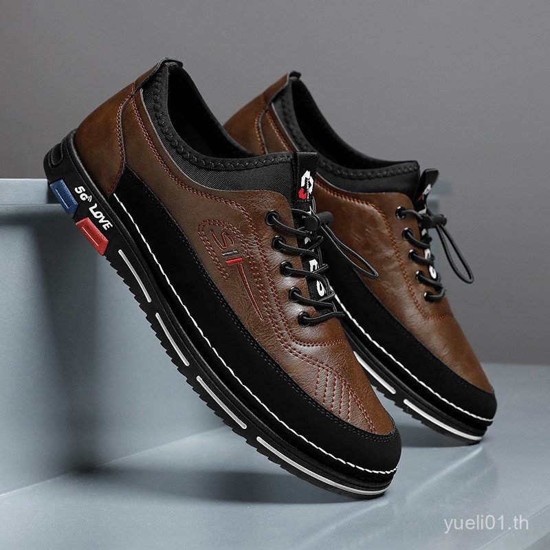 รองเท้าผู้ชายสไตล์ใหม่รองเท้าหนังลําลองผู้ชาย All-Match Overalls Low-Top สวมใส่รองเท้าทํางานรองเท้า 3ZMO