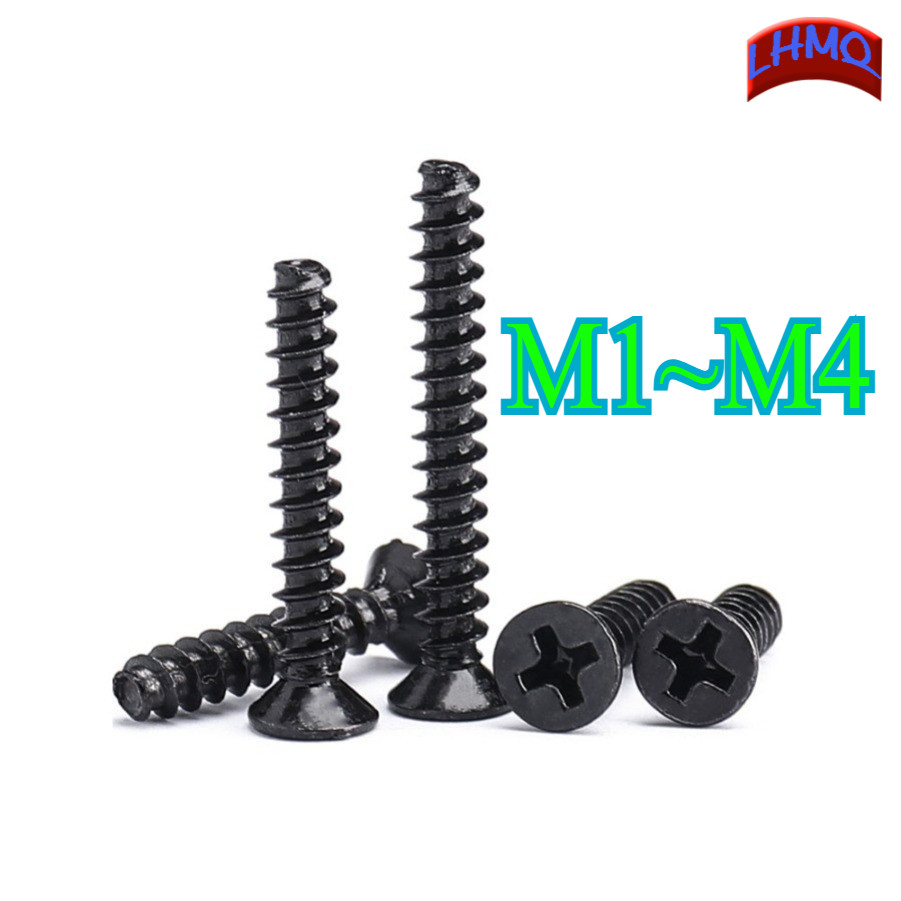 KB cross countersunk หัวหางแบน self-sting สกรูของเล่นเหล็กคาร์บอนสีดํา, สกรูไฟฟ้า M1-M4LHMQ-MB