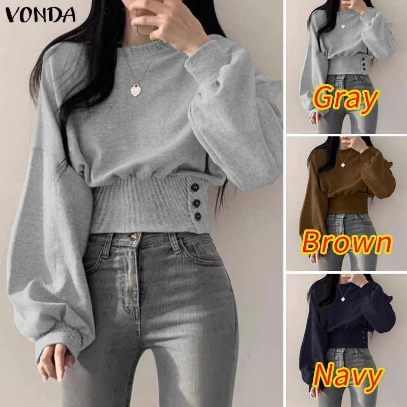 VONDA เสื้อผู้หญิง สไตล์เกาหลี มีกระดุมหน้าอกและคอปิดไหล่ ทรงคลายตัว — صورة 3