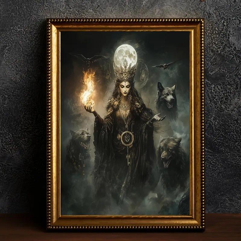 Dark Goddess Gaia Hecate กรีกตํานาน Magic Gothic แฟนตาซีผ้าใบ Wall Art Home Decor
