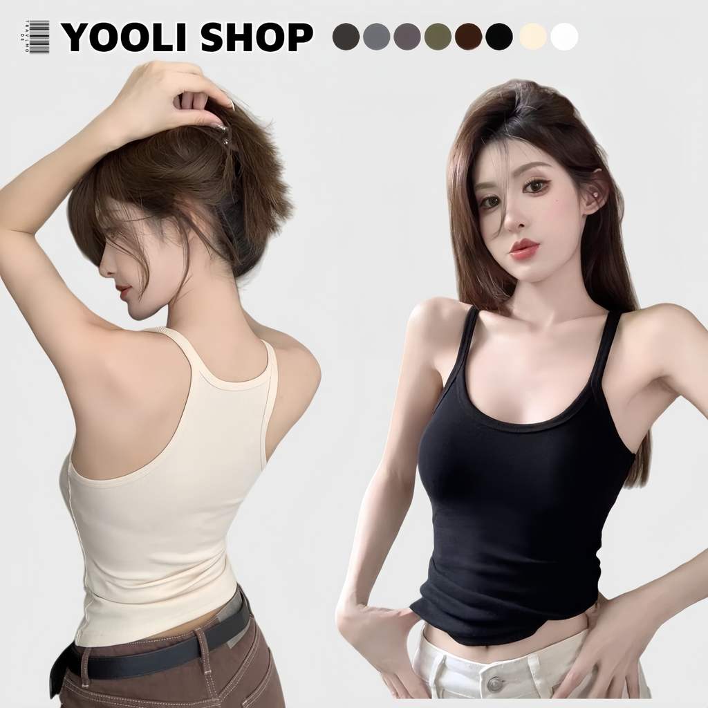 เสื้อสายเดี่ยว คอกลม สอดรูปร่าง ใส่สบายสีพื้น สไตล์เกาหลีมินิมอล อเนกประสงค์ เสื้อ - FY130