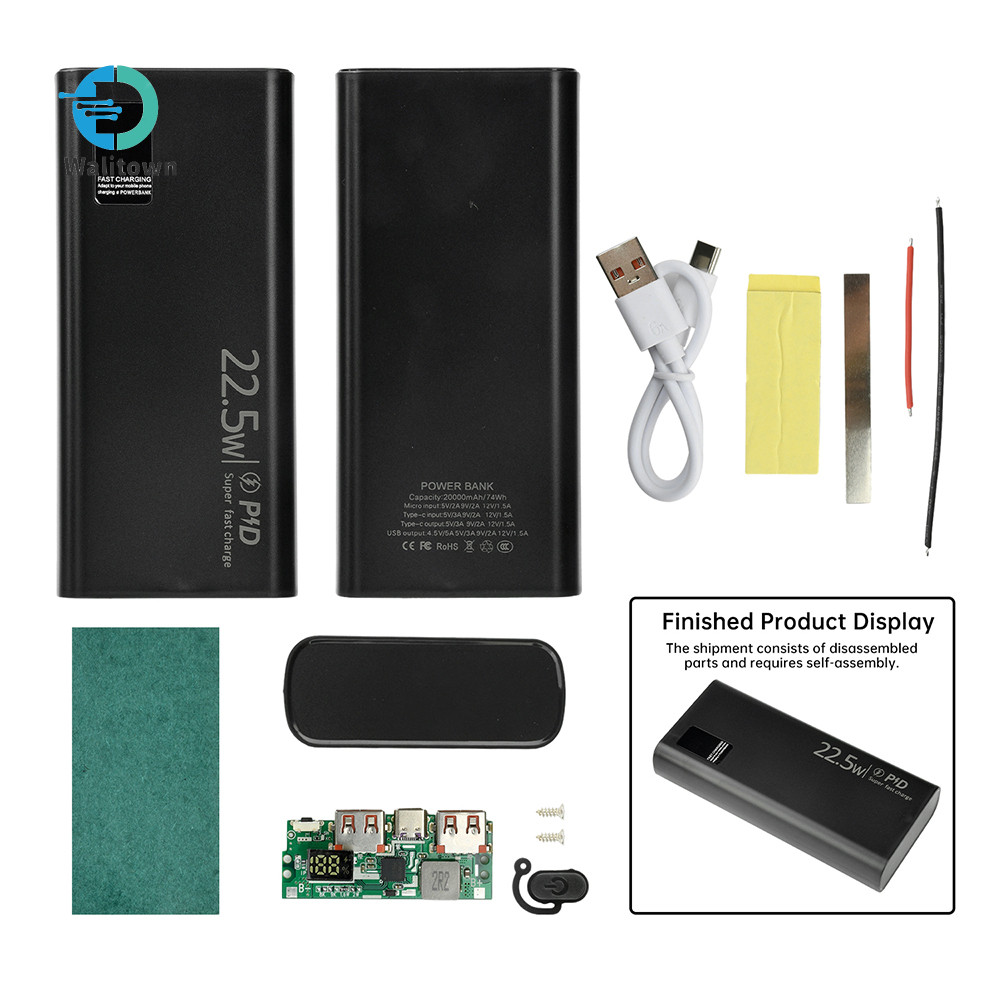 ชุดเปลือก DIY Power Bank ชาร์จเร็ว 22.5W 1260110 กล่องแบตเตอรี่ DIY Kit 20000mAh Battery Case