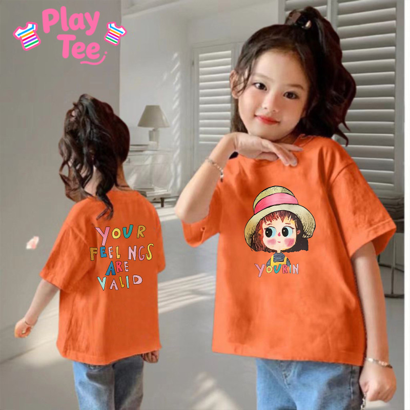 PlayTee ของเด็ก เสื้อเด็ก เสื้อแขนสั้น เสื้อเด็ก เสื้อคอกลม สบายและนุ่ม คุณภาพดี พิมพ์ลาย 'GIRL YOUR'100-160 - รูปที่ 2