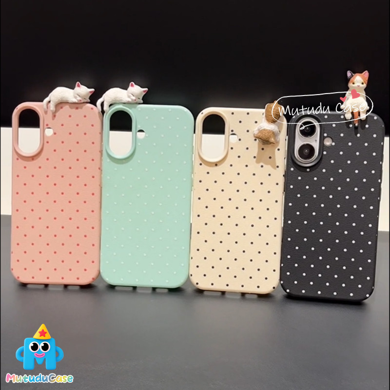 เคสไอโฟน13สำหรับ IPhone 17 air 13 15 16 11 XR 12 14Pro Max 7 15 8 14 Plus XS X Max ลูกแมวน่ารัก เคสซิลิโคนลายหนังจุดเล็ก