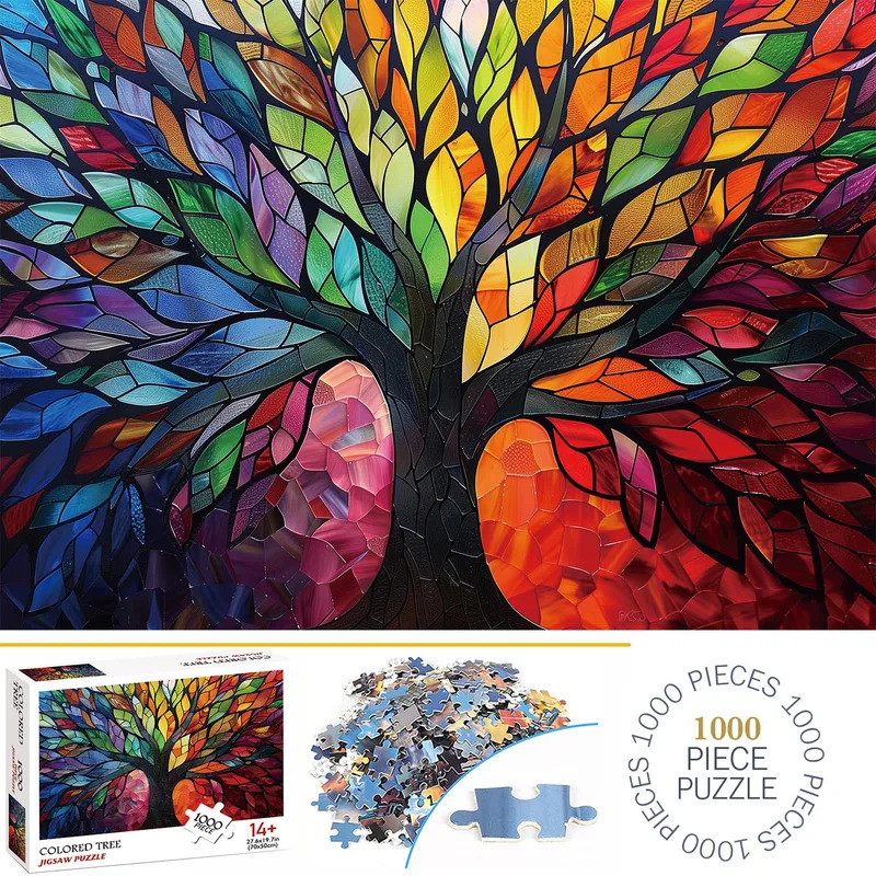 1000 Pieces Colored Tree Jigsaw Puzzles for Adults Home Decor Games Family Fun Floor Puzzles Educati