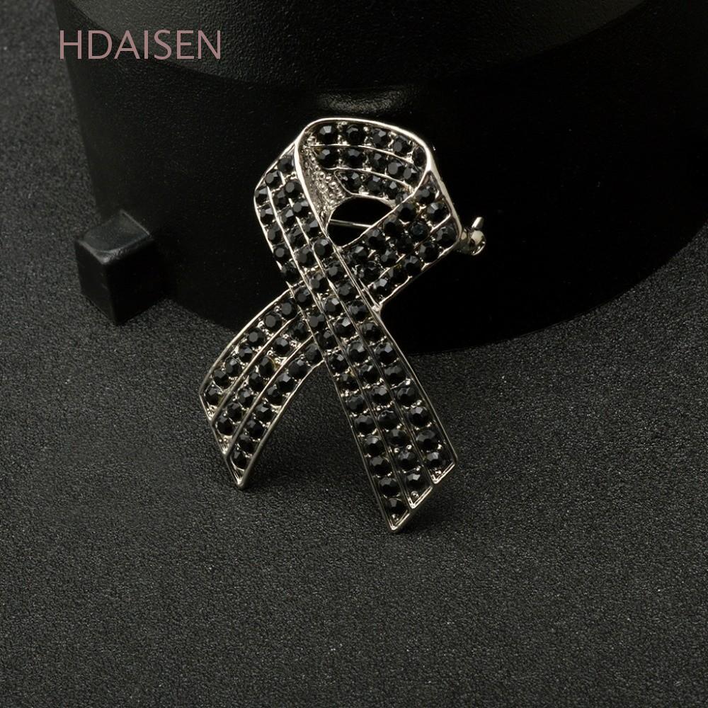 เข็มกลัดโบว์สีดำ Rhinestone คริสตัล สำหรับสร้างความตระหนักถึงโรคมะเร็งเต้านม