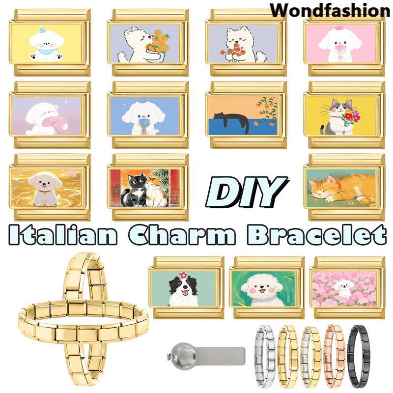 ฐานสีทองแมวสุนัขอิตาเลี่ยน Charm สแตนเลส DIY เครื่องประดับ เพิ่มความสวยงามให้แก่สร้อยข้อมือ