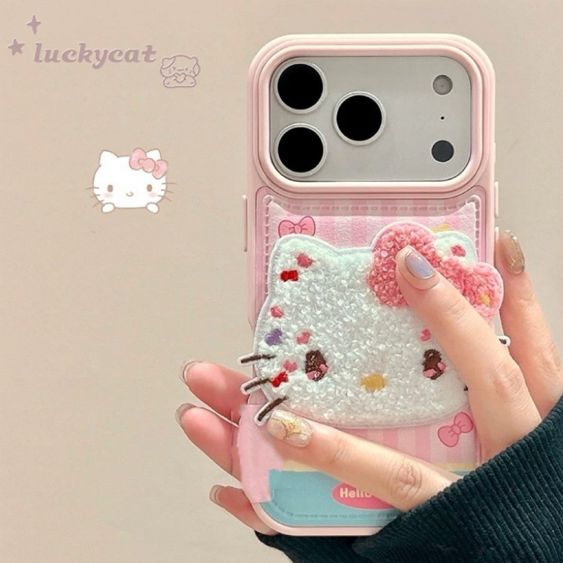 ใช้งานร่วมกับ iPhone 17 16 15 14 13 12 11 Pro Max X Xr Xs Max 7 8 Plus SE2020 เคสโทรศัพท์การ์ตูน 3D DIY น่ารักขนาดใหญ่สีชมพูโบว์แมวหนังนุ่มปกหลัง