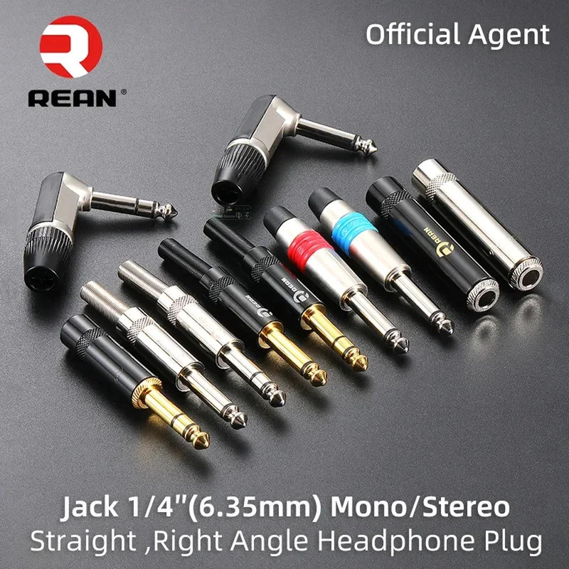 REAN 6.35 มม.2/3 เสาสเตอริโอปลั๊ก Gold-plated 1/4′′ Mono ชุดหูฟังไมโครโฟน Solder TRS ลําโพงกีตาร์ TS Connecto