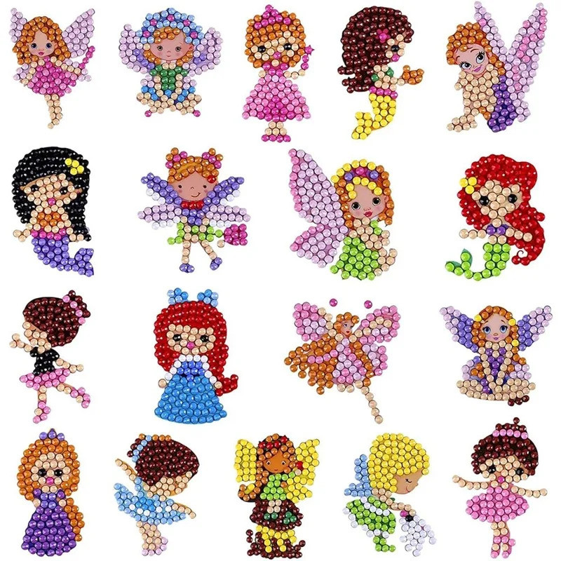 18Pcs 5D Diamond Art Painting Stickers Kit Princesses Cartoon Diamond Art Painting DIY Handmade Pain