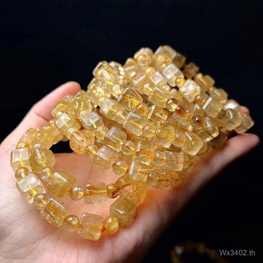 สร้อยข้อมือ Cube Sugar Obvious คริสตัลสีบลอนด์ธรรมชาติ สไตล์ Golden