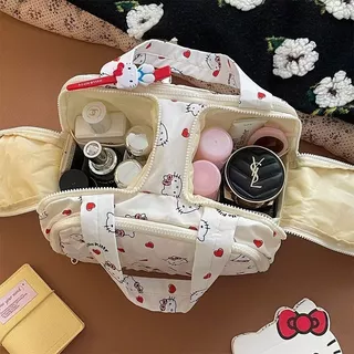 Hello Kitty กระเป๋าเครื่องสําอางกระเป๋าเก็บพาร์ทิชันกระเป๋าเครื่องสําอางแบบพกพาความจุขนาดใหญ่