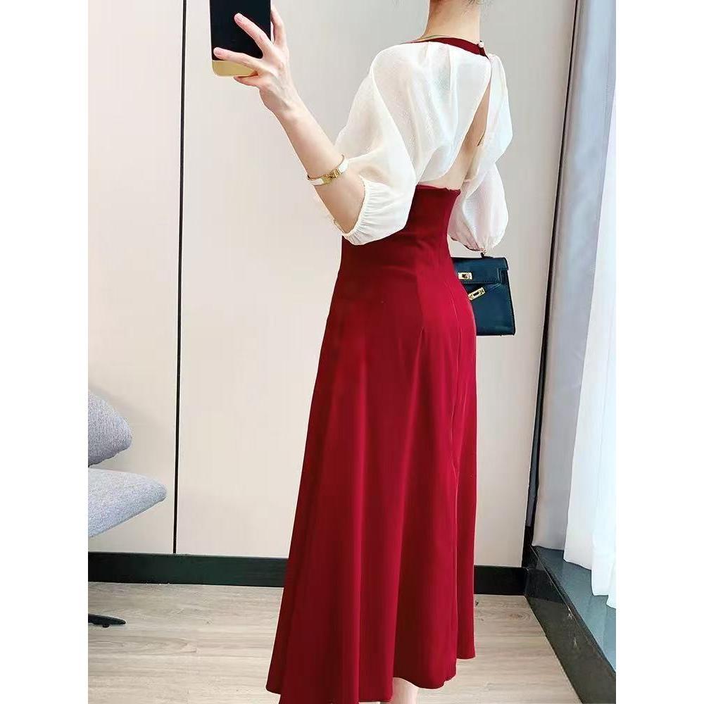 red เดรสคริสต์มาส เดรสสีแดง สง่างาม สไตล์เกาหลี สบายๆ dress ออกงาน ชุดสำหรับงานวันเกิด ชุดเหมาะสำหรับงานปาร์ตี้