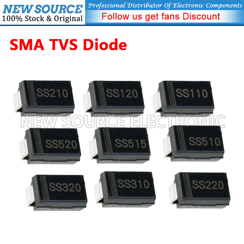 [20 ชิ้น] SS110 SS120 SS210 SS220 SS310 SS320 SS510 SS515 SS520 SMA TVS Diode SMD Transient แรงดันไฟ