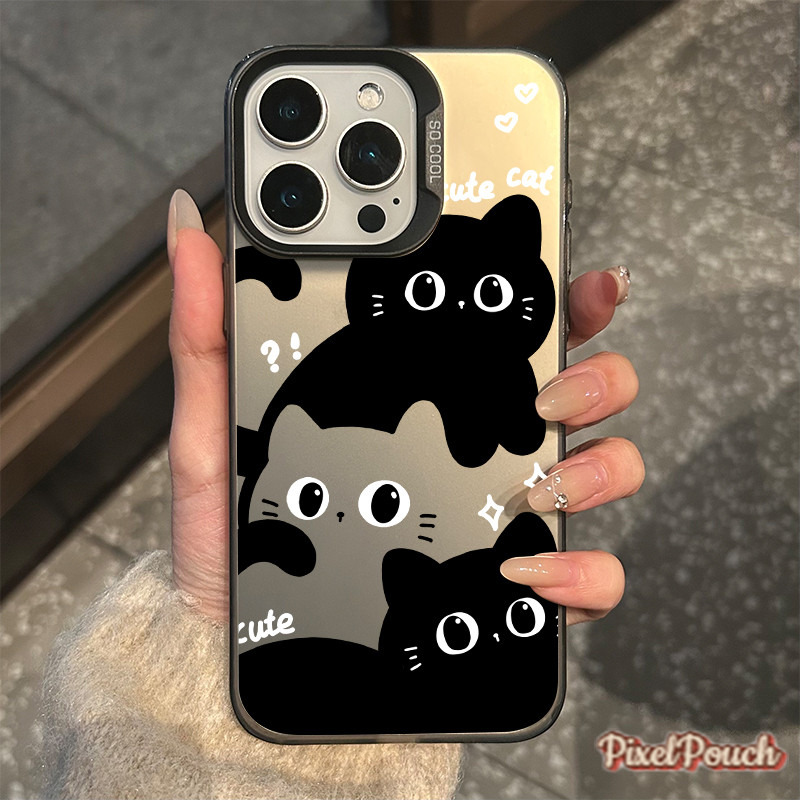 🔥ส่งจากไทย🔥 เคสไอโฟน11/12/13/14/15/16/17Pro Max Cute Black Cat TPU Matte Case สำหรับ iPhone 11,12,13,14,15,13PM,14PM,15P