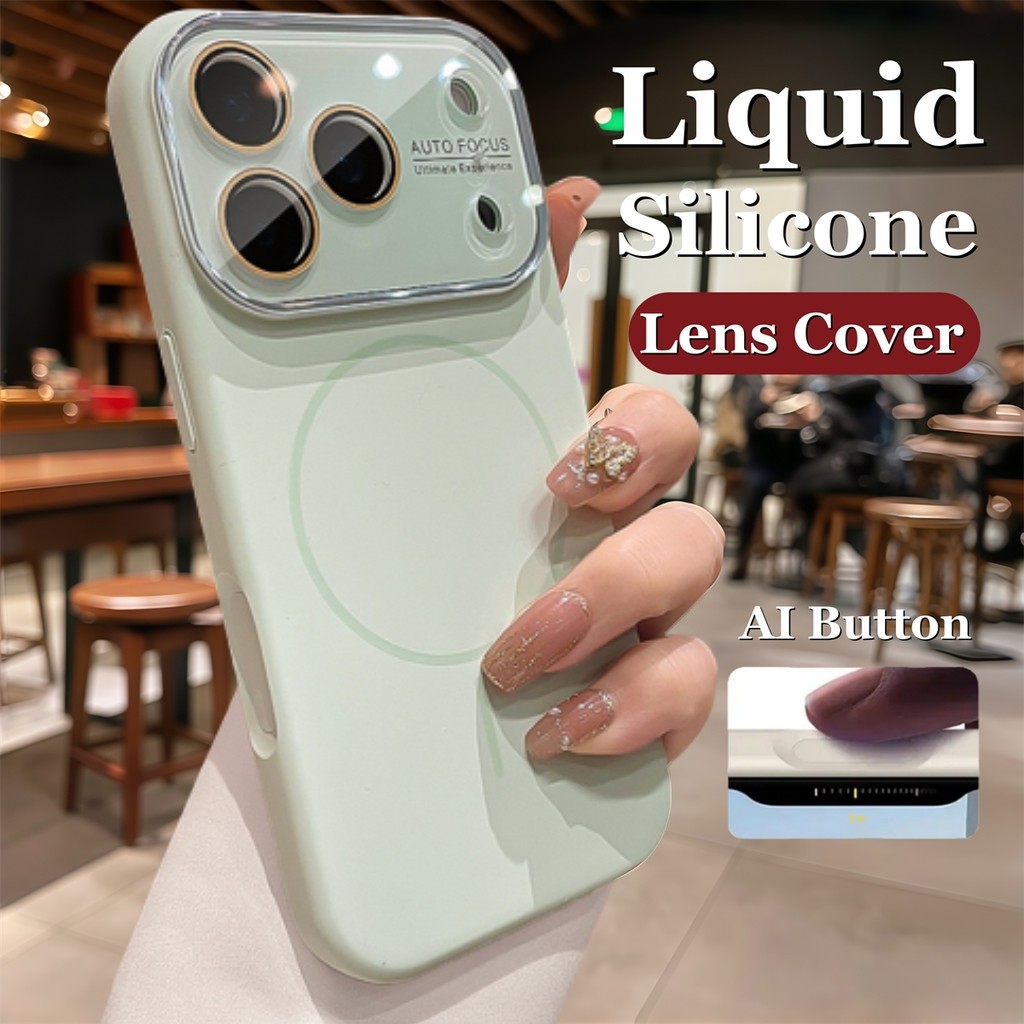 เคสโทรศัพท์ซิลิโคนเหลวสําหรับ ไอโฟน 17 มือโปร สูงสุด 14 15 16 มือโปร สูงสุด พร้อมเลนส์ป้องกันปลอกอ่อนแม่เหล็กกันกระแทกฝา