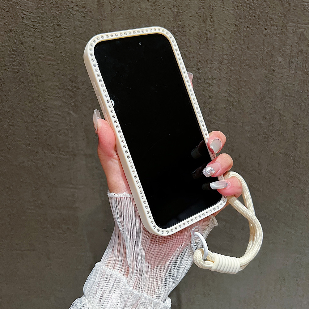 หรูหราพร้อมเชือกเส้นเล็กเพชรโปร่งใส Jewelledเคสโทรศัพท์สําหรับiPhone 11 12 13 14 15 16 17 Pro Max Plus Air Glitterกันชนกลับกรณีปก - รูปที่ 2