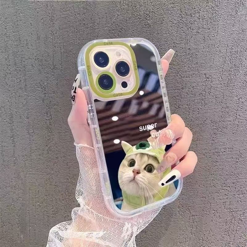 กระจกกระจกเคสโทรศัพท์TPUคู่แมวกระจกแต่งหน้าน่ารักการ์ตูนเหมาะสําหรับiPhone x xs xr xsmax 6 6S 7 8 11 12 13 14 15 16 por max 6 6S 7 8 14 15 16plus - รูปที่ 4