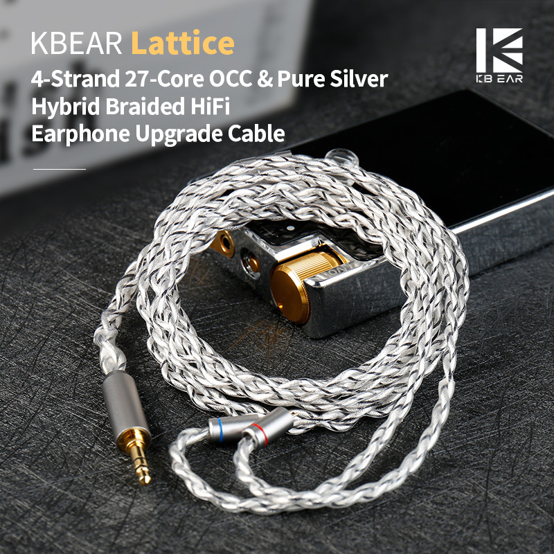 KBEAR Lattice IEM สาย 4 Core OCC & Pure Silver Hybrid Braided HiFi หูฟังอัพเกรดสายเปลี่ยน Balanced ช