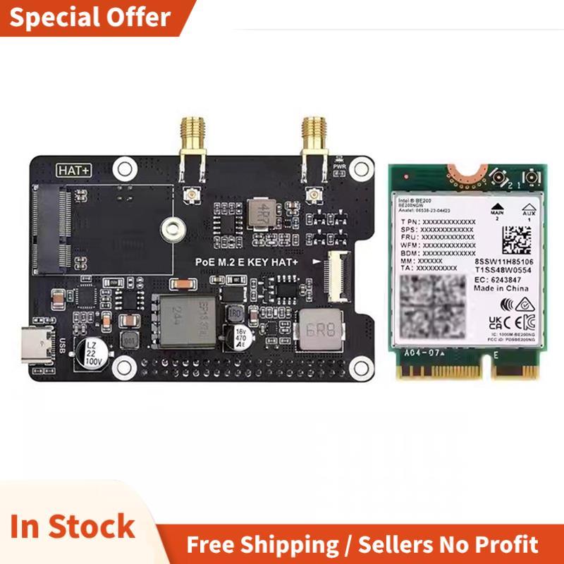 สําหรับ 5 PCIe ถึง M.2 E KEY พร้อม PoE HAT + บอร์ดขยาย BE200 การ์ดเครือข่ายไร้สาย Tri-Band สําหรับ R