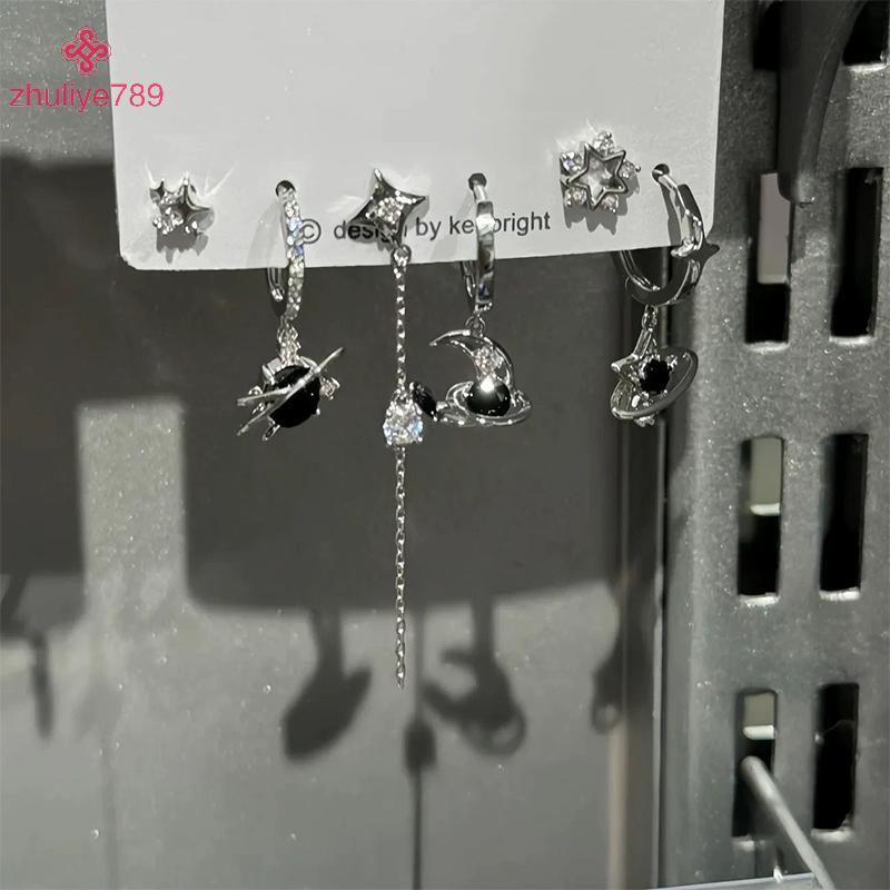 <zhuliye789>6PCSชุดGoth Punk Vintage AestheticคริสตัลหัวใจMoon Cross Starจี้ต่างหูสําหรับผู้ชายผู้หญ