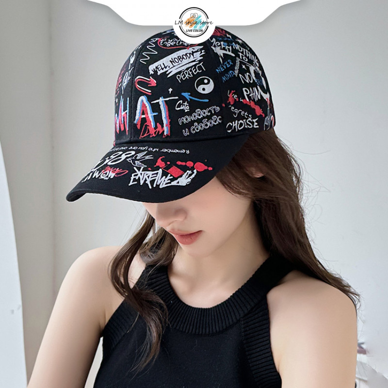 หมวกเบสบอล หมวกแก๊ป ลายกราฟฟิก แฟชั่นเกาหลี สไตล์ฮิปฮอป ผู้ชายผู้หญิง