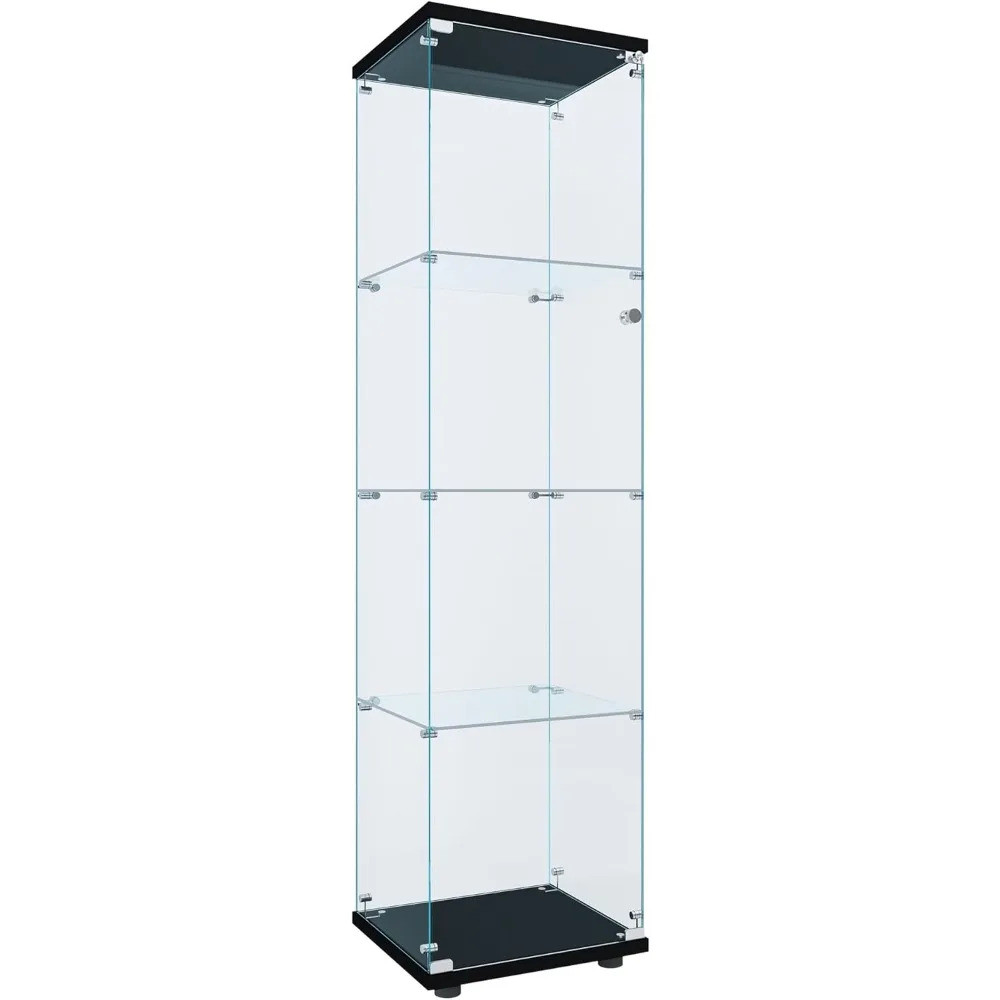 Curio ตู้กระจกตู้โชว์สําหรับของสะสมที่มีประตู, 4 ชั้นตู้โชว์, 64.2hx16.9lx 14.6w สีดํา 2