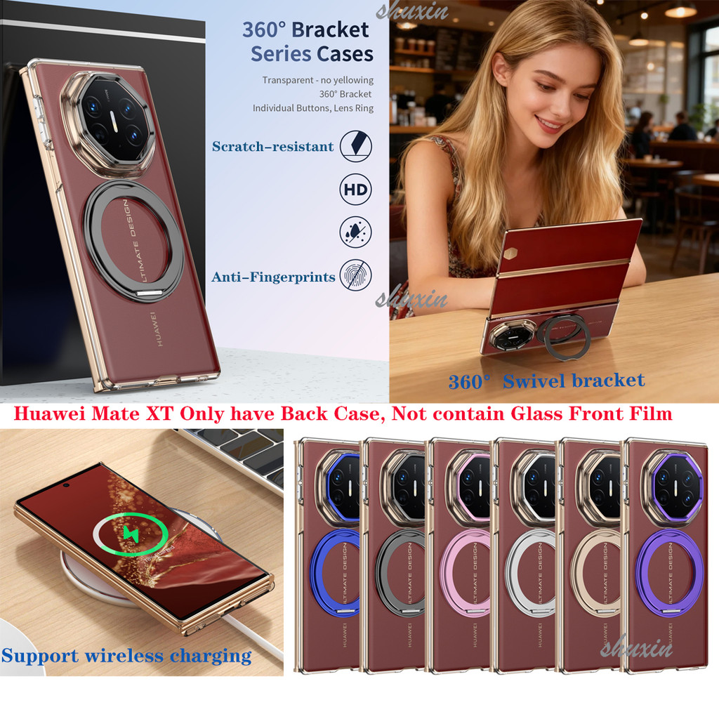หรูหราไร้สายชาร์จโปร่งใสพับกรณีหมุนสําหรับ Huawei Mate XT Mate X6 Mate X5 Mate X3 กันกระแทกเลนส์ป้องกันปลอกกระจกด้านหน้าฟิล์ม