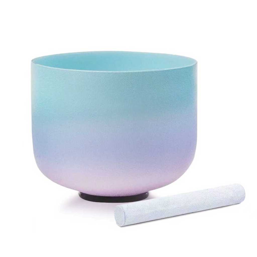 Hye-eun Candy สีฟ้าสีม่วง 8 นิ้วชามทําสมาธิคริสตัล Sound Healing Quartz ชามร้องเพลงฟรี O-rings และ Suedce Stick