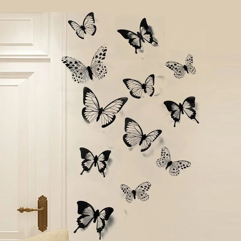 Black White 3D Butterfly Wall Stickers Wedding Decoration Bedroom Living Room Home Decor Butterflies