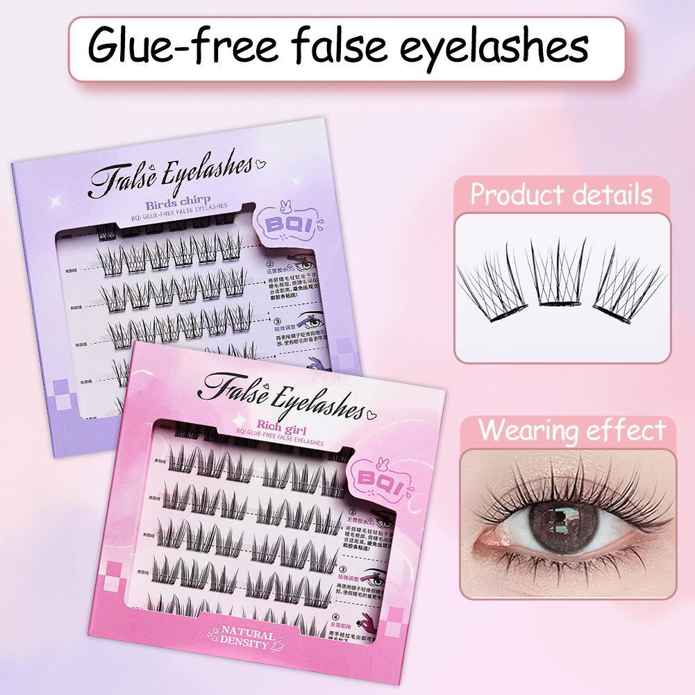 BQI กาวฟรีขนตาปลอม Sunflower Curled Segmented Lashes Eyelashes Volume R3N0