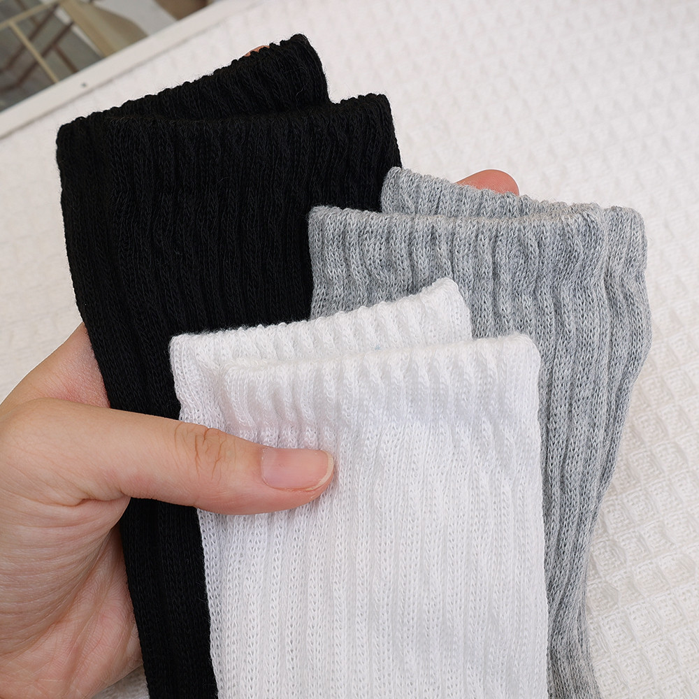 [INFASHION]ถุงเท้ายาวโพลีเอสเตอร์ Y2K ดีไซน์ Ruffles ทรงหลวม 4 ฤดูกาลถัก Sox 1/2/3 คู่ (ดํา, ขาว, เทา) - รูปที่ 6