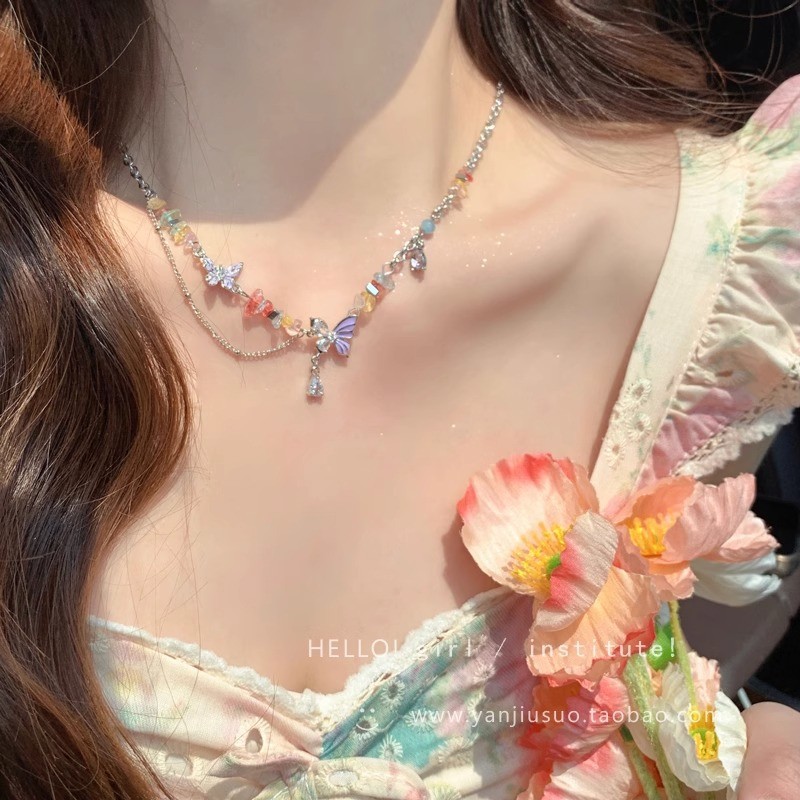 สร้อยคอ สร้อยคอลูกปัด Sweet Merry Bracelet สีสันแฟชั่นสร้อยข้อมือสาวร้อนผีเสื้อ Sweet Cool Dopamine 