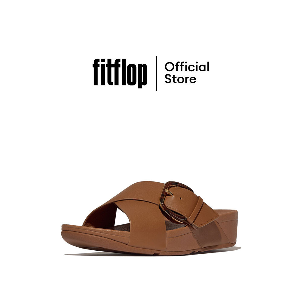 FITFLOP LULU RESIN-BUCKLE CROSS SLIDES รองเท้าแตะผู้หญิง รุ่น JE8-C15 สี BROWN