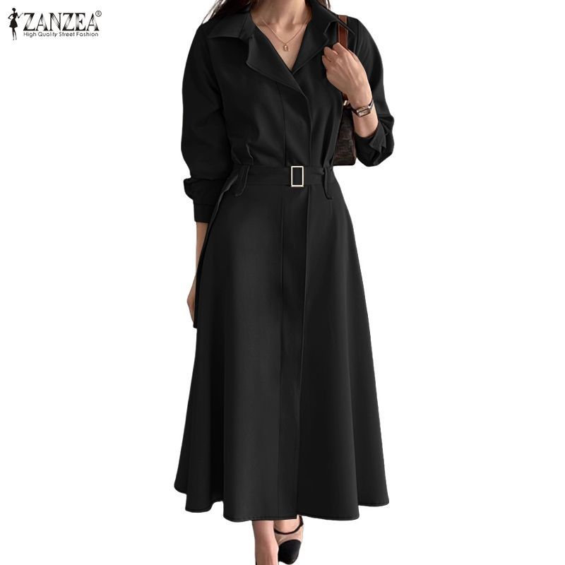 ZANZEA เดรสเชิ้ตแขนเข็มขัด สไตล์ Retro สำหรับฤดูใบไม้ร่วง — صورة 6