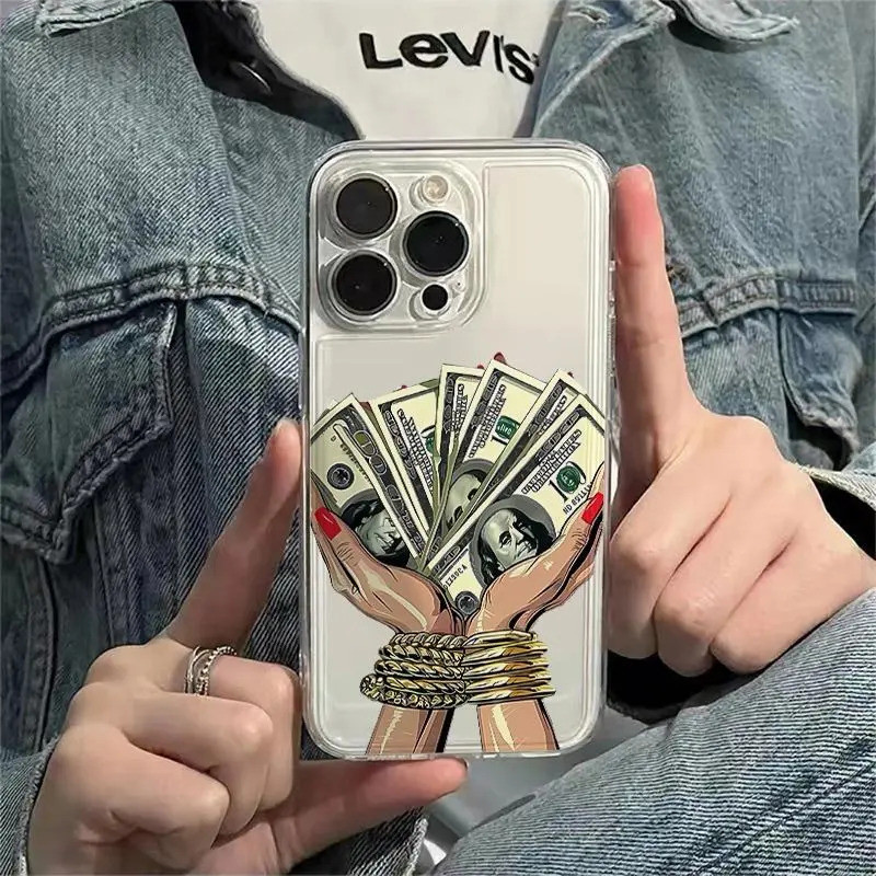 ถือ Dollars แฟชั่น Fortune Dream สไตล์โปร่งใสป้องกันกรณีเหมาะสําหรับ iPhone 17promax 16 15pro 14plus
