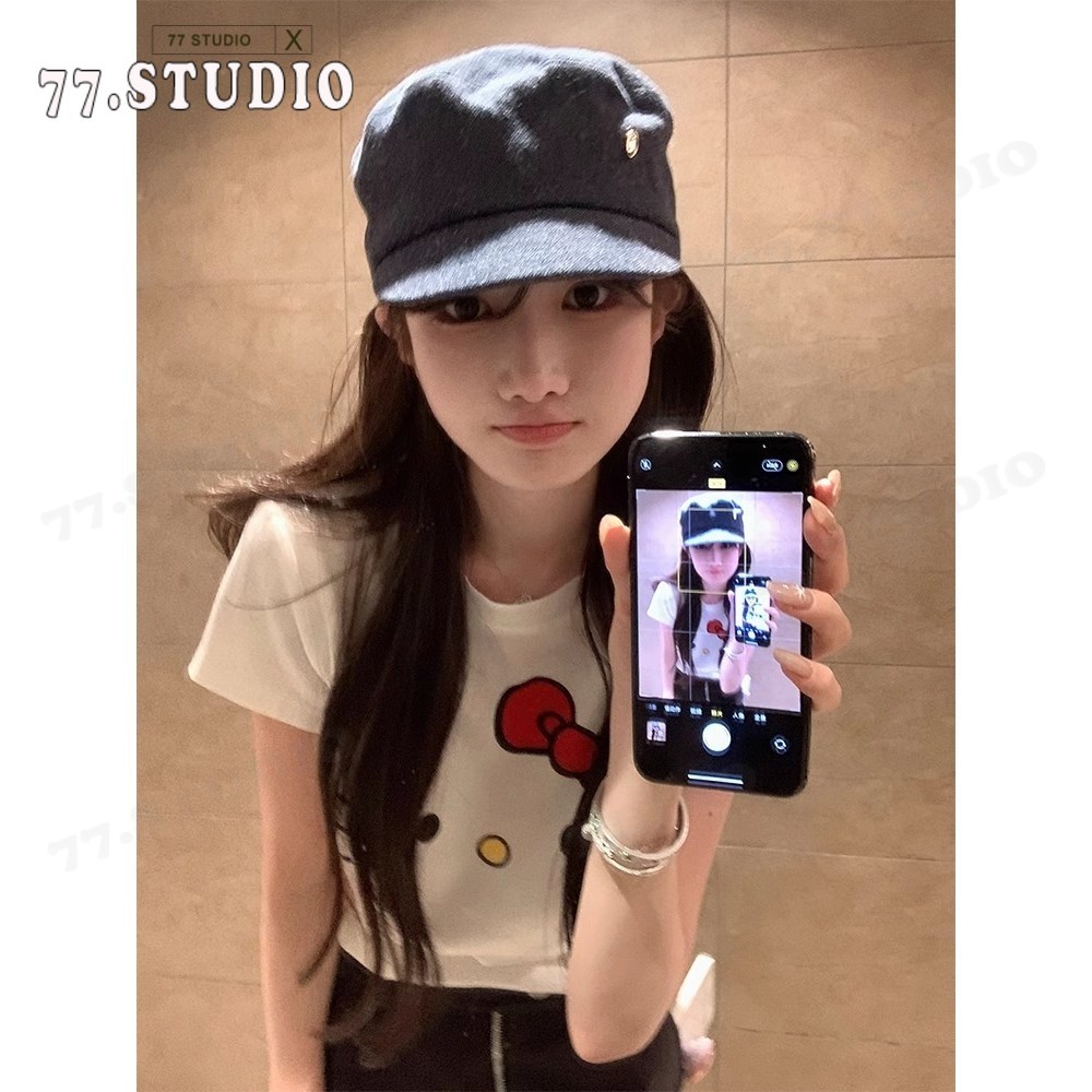 (พร้อมส่งจากกทม มาถึงใน 2วัน）เสื้อครอป cotton t shirt ลายการ์ตูน สีขาว แขนสั้น เสื้อเชิ้ตผู้หญิง baby tee S-XL รูปที่ 4