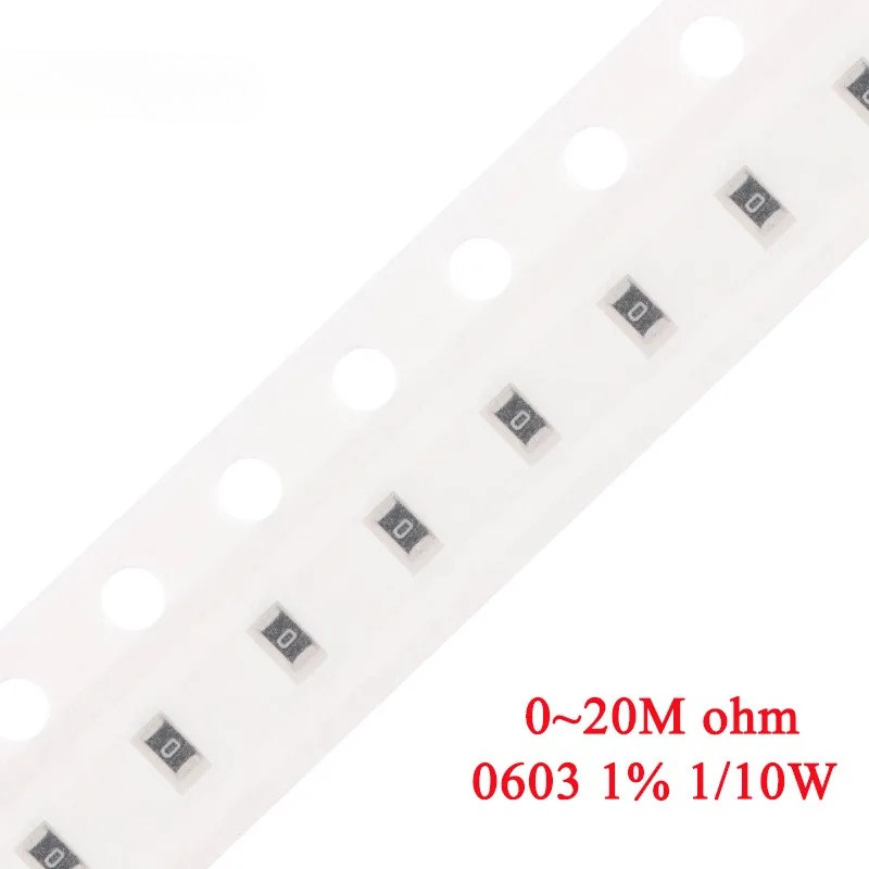 100 ชิ้น 1% 0603 ตัวต้านทาน SMD 0R ~ 20M 1/10W 0.1 0.22 10 100 150 220 330 โอห์ม 1K 2.2K 10K 100K 0.