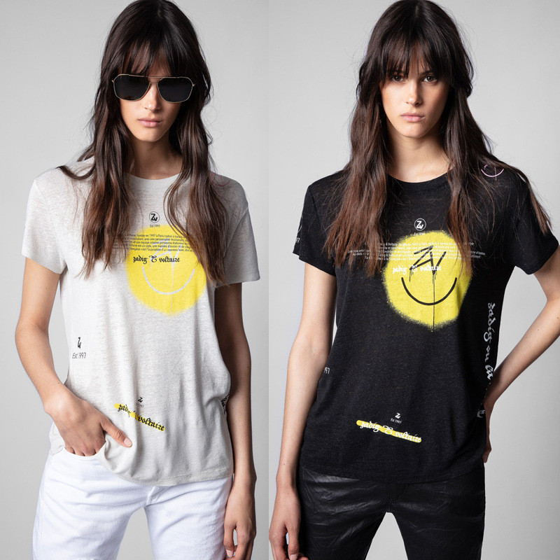 QRGE ZADIG&VOLTAIRE 22Spring and Summer New French Style Niche Heavy Craft Smiley Face Letter Print 