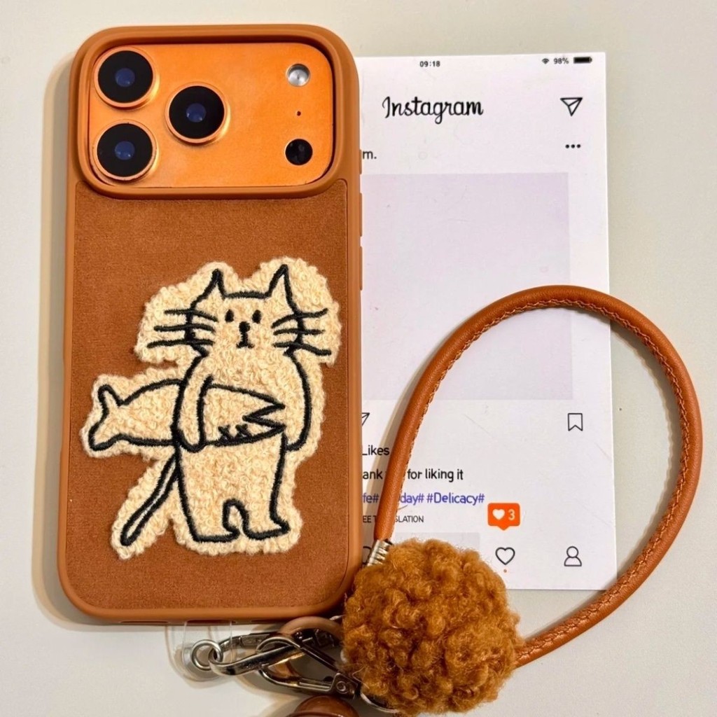 น่ารัก Suede ปัก Puppy Cat เหมาะสําหรับ Apple 17promax เคสโทรศัพท์ iPhone17pro/16 น่ารัก Suede ปัก P