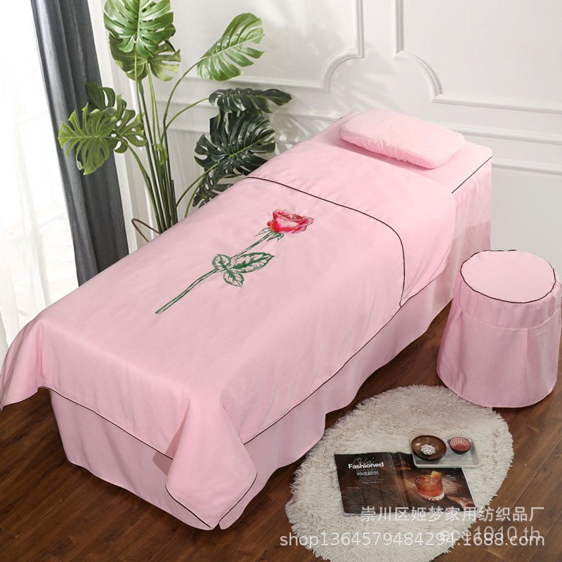 High-End ฟรีกายภาพบําบัดผ้าคลุมเตียงสี่ชิ้นชุดพิมพ์นวดสุขภาพผ้านวม Influencer แชมพูเตียงหรูหราร้านเส